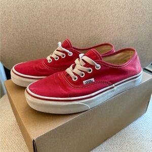 Vans Classic Authentic Red Skate Shoes Red And White Sneakers Women Size 7